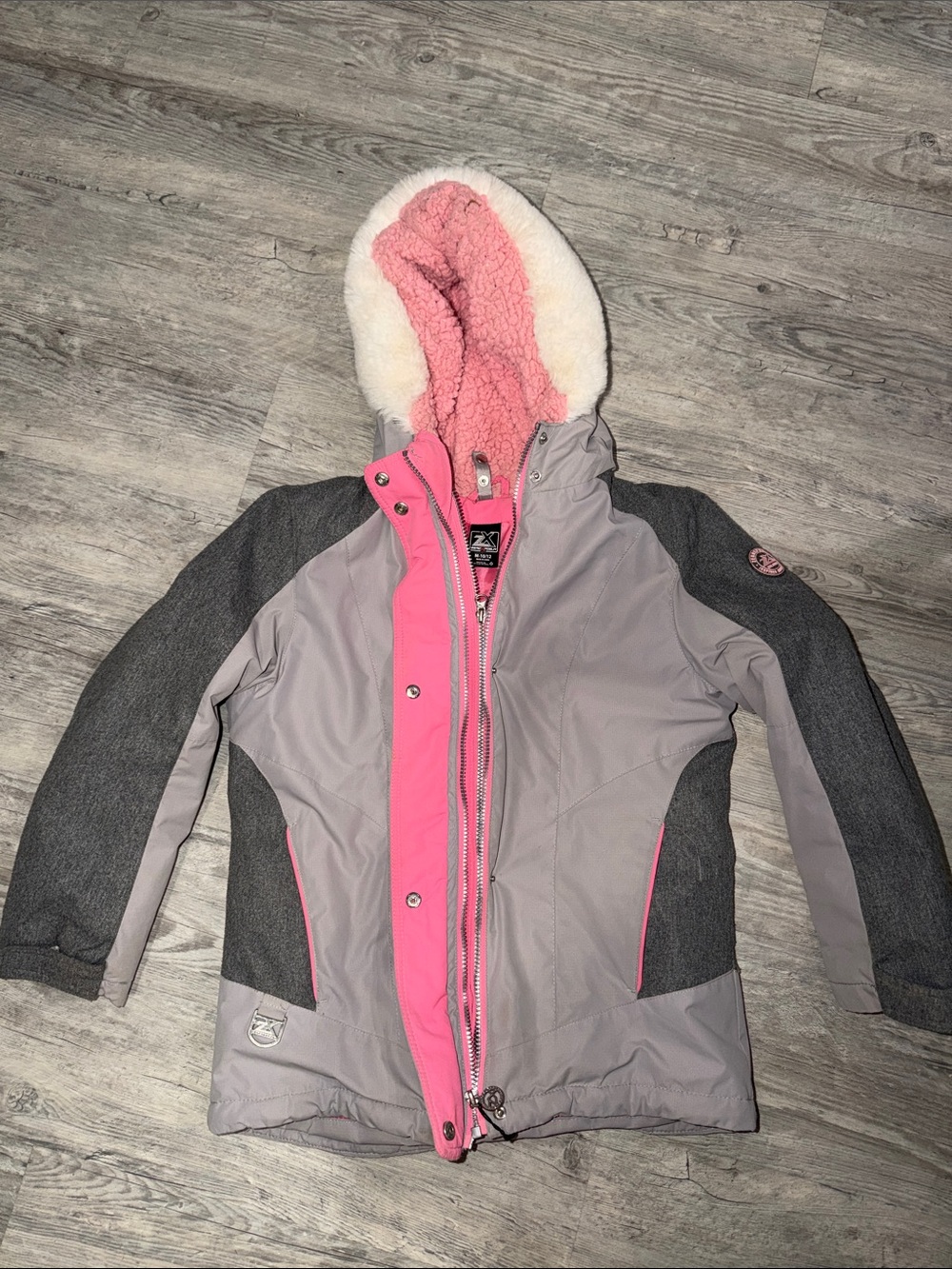 ZeroXposur Girls' Hooded Puffer Jacket in Pink and Gray